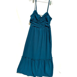 The General Good Womens Midi Rouched Top Ruffle Dress sz L Dark Teal‎ New